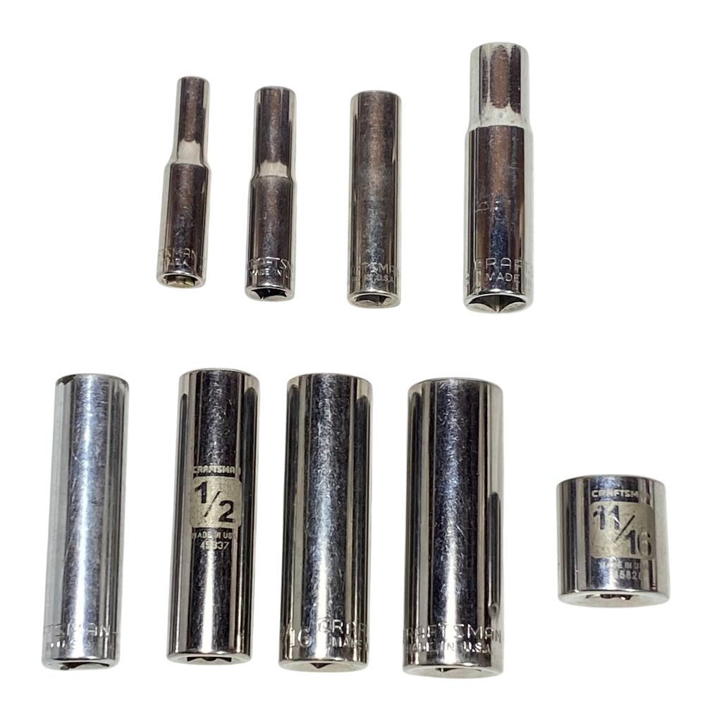Craftsman 9 Pc Socket Set 1/4" 1/2" Drive 3/16-11/16” SAE 6 Pt Deep Shallow
